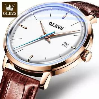 OLEVS 6609 с подарочной коробкой, часы с ночным светом, водонепроницаемые механические настольные мужские часы
