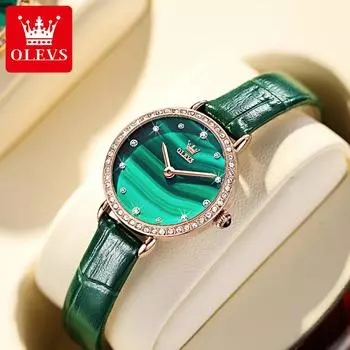 OLEVS 6628 с подарочной коробкой, импортные кварцевые часы с механизмом, маленькие зеленые часы, водонепроницаемые женские часы зелёный