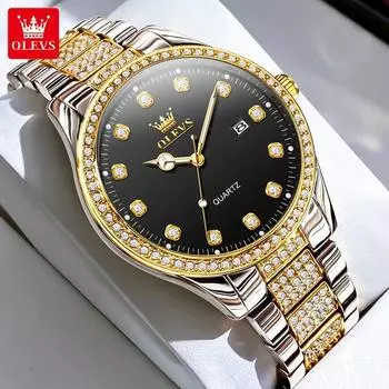 OLEVS All Diamond Luxury Brand Men s Quartz Watch Business Trend Automatic Date Waterproof Luminous Original Men s Watch белый