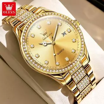 OLEVS All Diamond Luxury Brand Men s Quartz Watch Business Trend Automatic Date Waterproof Luminous Original Business Watch золотой