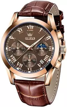 OLEVS Arm For Men Analog Lightweight Day of the Brown Мужские часы, Легкие, Часы, Водонепроницаемые, - Кварцевые, Часы, Коричневый, Джентльменские, Дата, Неделя,