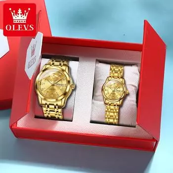 OLEVS Часы для пар Лучший бренд Наручные часы для влюбленных Модный тренд Оригинальные кварцевые часы Водонепроницаемые светящиеся подарочный набор для него и для нее