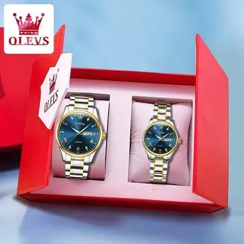 OLEVS часы для пар, простые модные оригинальные кварцевые наручные часы, водонепроницаемые светящиеся часы «его и ее», подарок для влюбленных