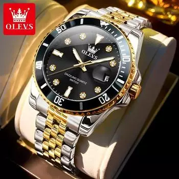 OLEVS Fashion Quartz Watch Gift Stainless Steel Watchband Round-dial Wristwatch Calendar Luminous Watches чёрный/серебряный