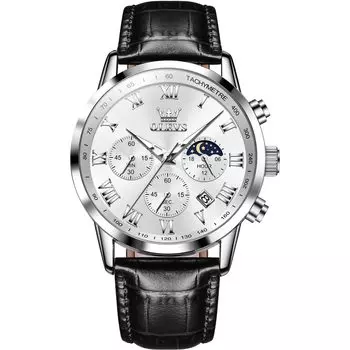 OLEVS Leather Arm Day of the White Мужские часы, Часы, Водонепроницаемые, Мужские часы, Аналоговые, Стильные, Простые, Кварцевые, Легкие, Черные, Джентльменские, Дата,