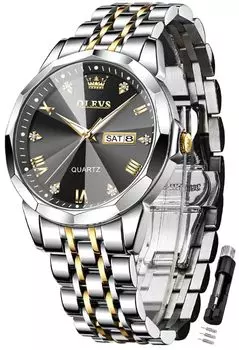 OLEVS Men s Diamond Arm Watch Men s Stylish Popular Quartz Analog Business Date Waterproof Luminous watches for men (Black White-9931)