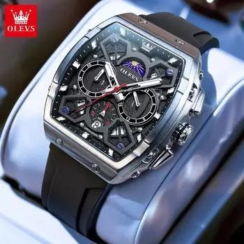 OLEVS Men s Hollow Out Quartz Watches Waterproof Luminous Stylish Design with Silicone Strap Watches For Men чёрный