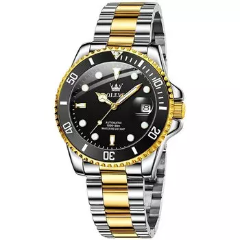 OLEVS Men s Mechanical Watch Automatic Manual Winding Arm Clock Waterproof Luminous Date Stainless Steel Present Watch for man Black