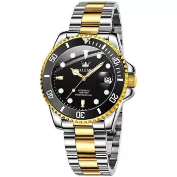 OLEVS Men s Mechanical Watch Automatic Manual Winding Arm Clock Waterproof Luminous Date Stainless Steel Present Watch for man Black