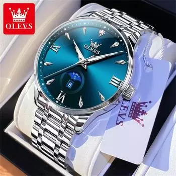 OLEVS Men s Watch Business Simply Original Quartz Watch for Man Waterproof Luminous Stainless Steel Dual Calendar Display Wristwatch золотой/белый