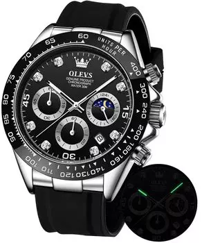 OLEVS Men s Watch Easy to Read Sports Popular Fashion Brand Stopwatch Japan-Quartz 24 Hour Date Waterproof Black