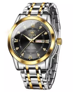 OLEVS Men s Watch Popular Black Brand Quartz Calendar Waterproof Watch for Men Stainless Steel Stylish [Parallel Import]