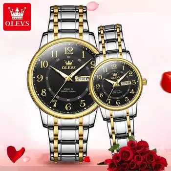 OLEVS Quartz Watch For Couple Men Women Luminous Calendar Wristwatch Stainless Steel Rhombus Strap Hand Clock Watches Men Style золотой