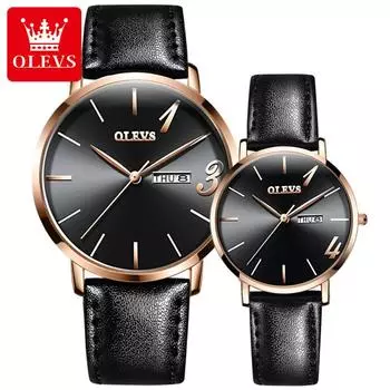 OLEVS Uhr с подарочной коробкой Lederarmband Wasserdichte Paaruhr Herren- und Damenuhren белый