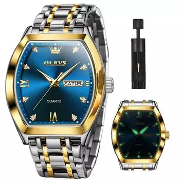 OLEVS Watch Business Arm Watch Часы с квадратным циферблатом Водонепроницаемые Светящиеся кварцевые часы с датой Часы для мужчин черные Синие Мужские Мужские синий