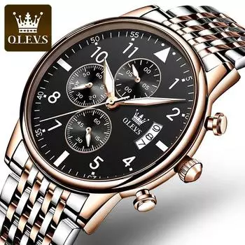 OLEVS Watch for Men Luxury Stainless Steel Calendar Waterproof HD Luminous Fashion Business Men s Quartz Wristwatch синий