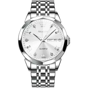 OLEVS Watch Men s Watch Hand Watch Men s Black Metal Band Quartz Movement Fashion Multi-Function Chronograph Stainless Steel Openwork Skeleton