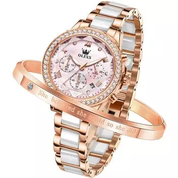OLEVS Women s Watch Ceramic Cute Quartz Popular Watch Women s Elegant Stylish Date Waterproof Luminous Watch for women Pink