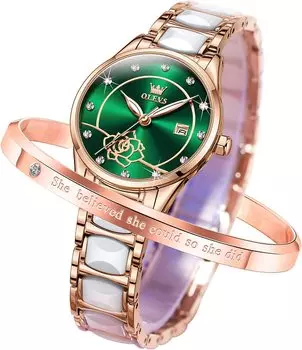 OLEVS Women s Watch, Cute, Easy to Read, Japanese Movement, Popular, Date, Luminous, Waterproof, Valentine s Day Gift, Green