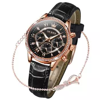 OLEVS Women s Watch Popular Cute Women s Watch Stylish Quartz Arm Watch Diamond Leather Strap Waterproof Lightweight Thin Luminous watch for women