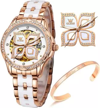 OLEVS Women s Watch Popular Hand Watch Women s Waterproof Ceramic Mechanical Date Bracelet Present Women White watch for women