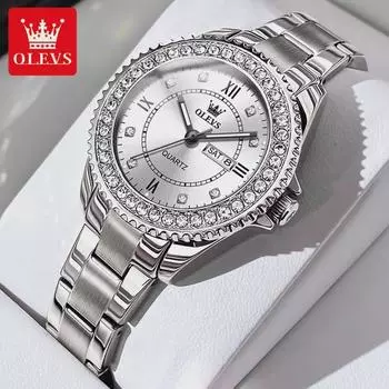 OLEVS Женские часы для молодой девушки, модные, элегантные, оригинальные, кварцевые, наручные часы с кольцевым циферблатом, датой, неделей, водонепроницаемые, светящиеся часы белый