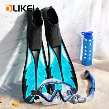 OLIKEI 3 шт./компл. ласты для дайвинга для взрослых, маска для дайвинга, полностью сухая трубка для подводного плавания, ласты для подводного плавания, профессиональное оборудование для подводного плавания, длинные ласты S синий