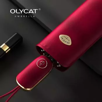 OLYCAT плоский автоматический зонт для женщин, летний складной УФ-зонтик для девочек, ветрозащитный зонт от солнца, роскошные зонты красный