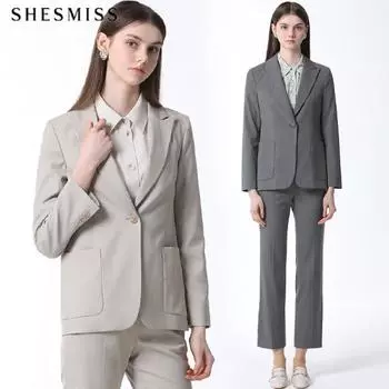 Она пропускает внешний карман, куртка на одной пуговице + брюки Slacks, комплект из 2 предметов, цена 416 000 вон MELANGE BEIGE 2 PIECE SET (ME)/55