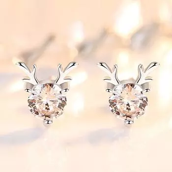 One Deer Has You S925 стерлингового серебра простые серьги с бриллиантами, маленькие свежие серьги в виде оленя женские розовый