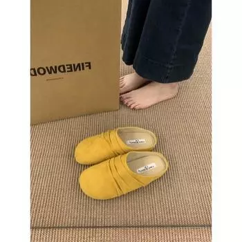 One pedal bag head and half slippers women s spring new wear retro round head versatile thick bottom soft leather 35