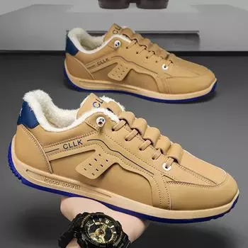 One-pedal men s shoes autumn and winter Forrest Gump sports board shoes running men s casual little white shoes thick-soled winter velvet cotton shoes 39 хаки