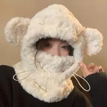 One-Piece Winter Plush Hat Windproof Girl s Hat Hooded Scarf Fashion Earflap Bonnet Hat