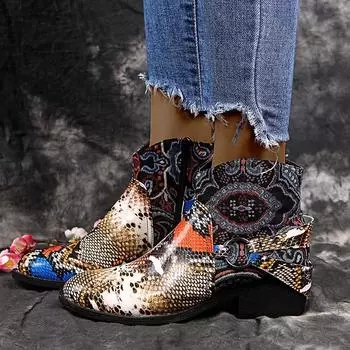One shoe женская обувь поставка 2024 осень и зима короткие сапоги большого размера женские кожаные сапоги со змеиным узором 35