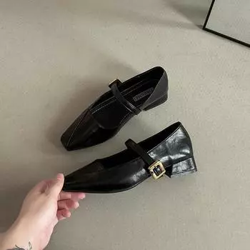 One-word buckle thick heel light mouth retro temperament with skirt Mary Jane shoes summer temperament square head single shoes women s shoes 35