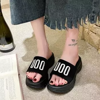One-word drag summer wear new thick-soled letter embroidered cool slippers casual height-increasing sports beach women s shoes 35