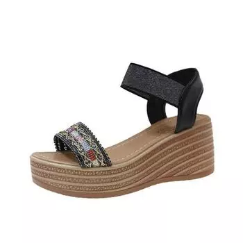 One word with wedge sandals women s summer new bohemian beach shoes retro with skirt women s shoes 34