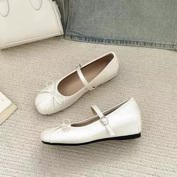 One word with women s wedge heel shallow mouth single shoes autumn fashion buckle bow flat shoes Mary Jane shoes tide 35