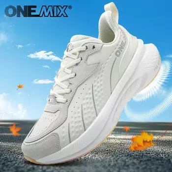 ONEMIX спортивная обувь женская осенне-зимняя кожаная повязка холодостойкая легкая удобная дышащая беговая обувь 35 белый