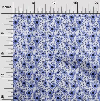 oneOone Cotton Flex Medium Blue Fabric Florals Материал платья Ткань Ткань с принтом в ярдах 40 дюймов 42 Inch Wide - Viscose Chiffon средний синий