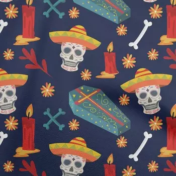 oneOone Cotton Flex Medium Blue Fabric Skull Dress Материал Ткань с принтом Ткань в ярдах 40 дюймов 42 Inch Wide - Viscose Chiffon чёрный