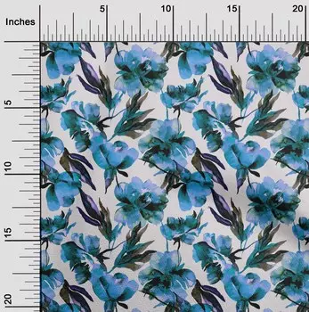 oneOone Cotton Flex Medium Blue Ткань с цветочным принтом Швейный материал Ткань с принтом в ярдах 40 дюймов 42 Inch Wide - Viscose Chiffon средний синий
