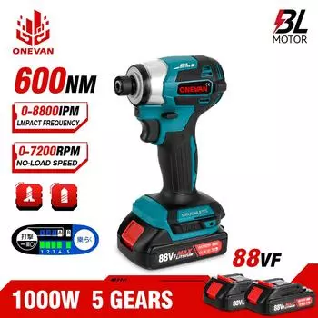 ONEVAN 600N.m аккумуляторная бесщеточная электрическая отвертка 5-скоростной электрический ударный шуруповерт комплект аккумуляторная дрель для Makita 18V аккумулятор 1 Battery-EU