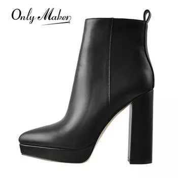 Onlymaker женские ботильоны с острым носком, черные матовые, флоковые, 12 см, толстый каблук, ботильоны на платформе, туфли для вечеринок, короткие ботинки большого размера 6