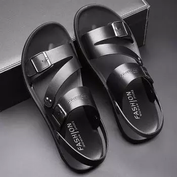Open Toe Men Sandals Summer Men s Beach Shoes High Quality Non-slip Men Sandals Outdoor New Leather Slippers Sandalias Hombre 38 чёрный