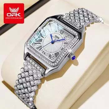 OPK 8619 Elegant Diamond Watch for Ladies Waterproof Stainless Steel Wristwatches серебряный