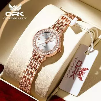 OPK Brand Women Wrist Watches Waterproof Three-pin Diamond-encrusted Steel Belt Ladies Quartz Watch 6009