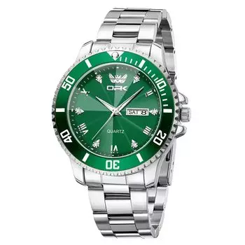 OPK Watch for Men Quartz Watch Stainless Steel Band Fashion Cool Date Waterproof Luminous Date Watch for men Green