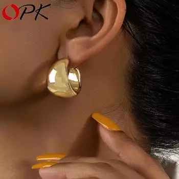 OPK женские модные и простые серьги-кольца в форме буквы C золотой