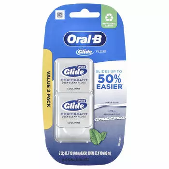 Oral-B, Glide, Pro-Health, зубная нить Deep Clean, прохладная мята, 2 упаковки, 40 м (43,7 ярда) каждый.